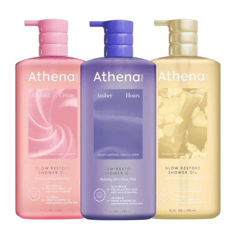 Glow Restore Shower Oil Trio - Clean Bundle Almond Creme, Amber Hours, Salted Sunset